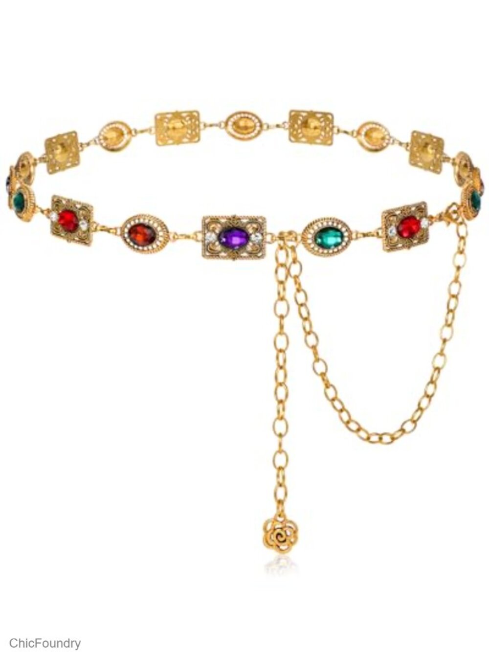 Women Rhinestone Western Waist Chain Belt Concho Metal Cowgirl Link Accessory